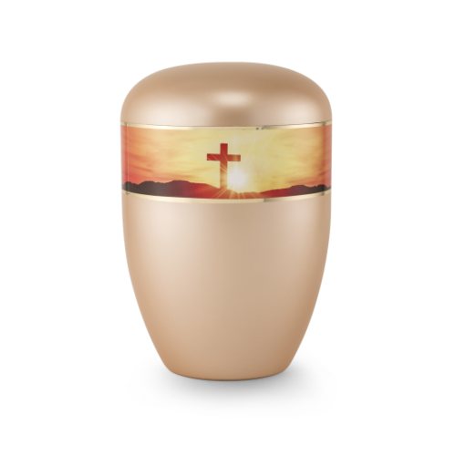 Edition 360°, perlmutt apricot, Kreuz im Sonnenuntergang, biol. abbaub.